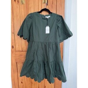 English Factory Green SCALLOP DETAIL TIERED MINI DRESS Size L